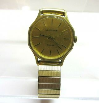 Vintage Mens Lucerne Swiss Made Gold Tone Stretch Flex Band Watch Parts Repair