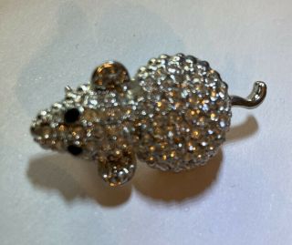 Vintage Style Costume Jewellery Crystal Silver Tone Mouse Brooch