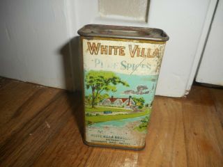 Vintage White Villa Pure Spices Mustard Advertising Spice Tin Litho Can