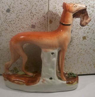 FINE ANTIQUE STAFFORDSHIRE STATUE FIGURINE HUNTING DOG WITH RABBIT IN MOUTH 2