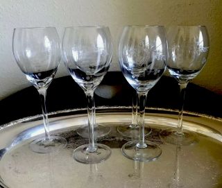 Set 6 Brilliant Vintage Etched Long Stem Wine Glasses Stemware Grapes