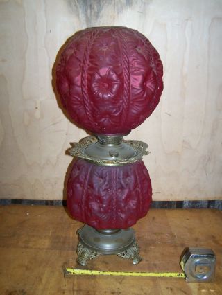 Large 24 " Tall Antique P.  L.  B.  G.  Co Kerosene Oil Cranberry Lamp