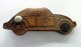 Vintage Vw Volkswagen Beetle Bug Leather Key Fob Holder Chain