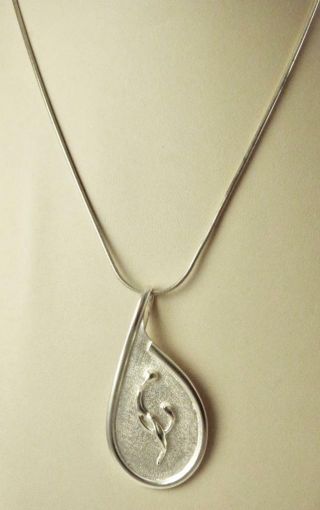 Vintage Signed Sterling Silver Modernist Drop Pendant Necklace