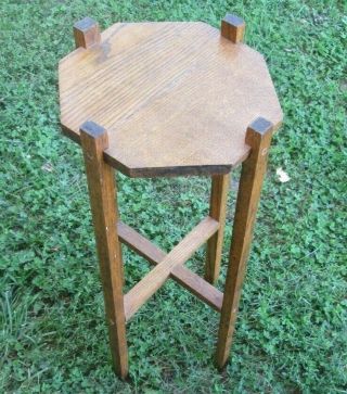Vintage Antique Oak Wood Plant Stand Side Table Display Mission Style Octagon