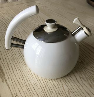 Vintage White Copco Enamel Tea Pot Kettle Made In Spain