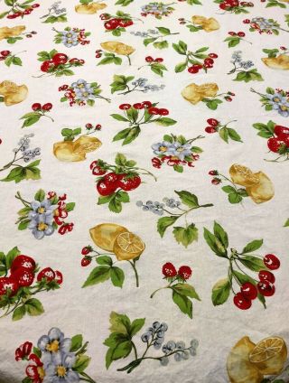 Vintage Colorful Cotton Tablecloth Lemons,  Cherries,  Strawberries 64 X 48