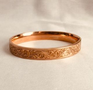 Antique Edwardian Rose Gold Filled Bangle Bracelet Engraved