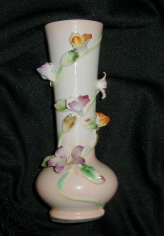 Vintage Ucagco Japanese Porcelain Vase W Applied Flower Decoration
