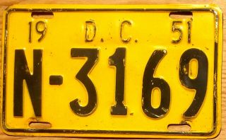 1951 Washington Dc Or District Of Columbia License Plate Tag