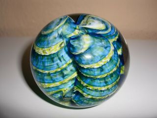 Vintage Art Glass Paperweight Multi Color Swirl Hand Blown 2.  5 " D