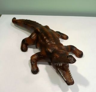 Vintage Hand Made Leather Alligator Sculpture Art Work Display 18.  75 " Long