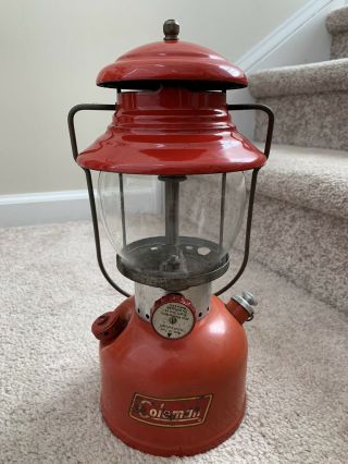 Vintage Coleman Model 200a Lantern,  Red,  Single Mantle,  Pyrex Globe,  9/59 Old
