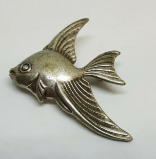 Vintage Exotic Fish Angelfish Brooch Pin 0.  4 Oz Sterling Silver 925 Tarnish