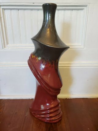 Vintage Mid - Century Modern Ceramic Pottery Vase Abstract Design Glaze