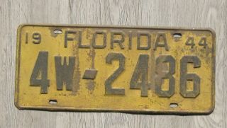 1944 Florida License Plate Pinellas County Tag 4w - 2486