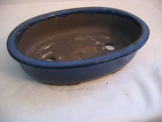 Vintage Bonsai Pot Very Large Oval Cobalt Blue Glaze 9 X 6 - 52 Of 55