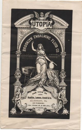 1800s Graphic Advertising Brochure For Utopia Brooklyn Embalming Fluid