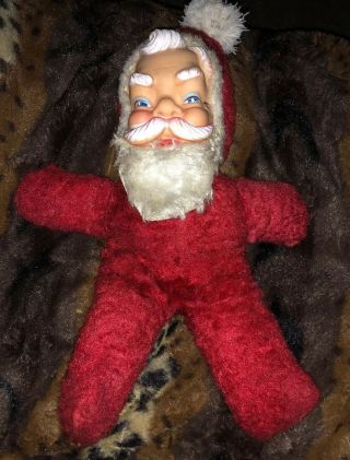 Vintage Wind Up Musical Santa Claus Rubber Face Plays Brahms Lullaby 1940’s