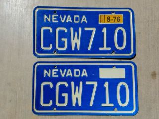 1976 Nevada License Plates Pair Cgw710 Recessed Blue White