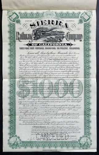 1897 California: Sierra Railroad Company Of California,  $1000 Gold Bond