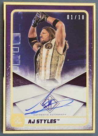 2020 Topps Wwe Transcendent Auto Aj Styles Gold Framed Autograph 1/10 Purple Sp