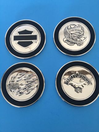 Harley Davidson Coasters Set Of 4 Silver Chrome Drink Coasters With Holder