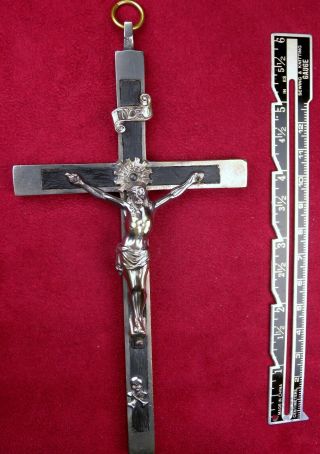Carmelite Nun ' s Antique Bronze & Ebony Skull & Bones Habit Rosary Crucifix Cross 3