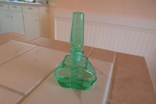 Vintage Cut Glass Blue Green Perfume Bottle W/ Stopper Unusual Color