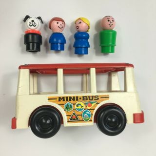 Vintage Fisher Price Little People Play Family Mini - Bus,  1969,  Plus 4 Figures
