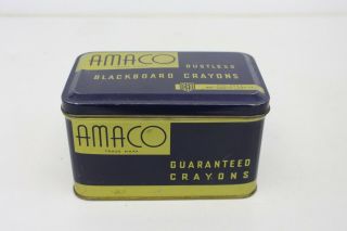 Vintage Amaco Blackboard Crayons Tin Blue & Gold Metal Box M67