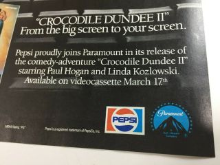 Vintage 1989 Print AD Paul Hogan Crocodile Dundee 2 VHS Video Movie & Pepsi Cola 2