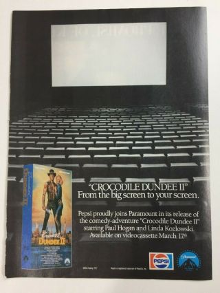Vintage 1989 Print AD Paul Hogan Crocodile Dundee 2 VHS Video Movie & Pepsi Cola 3