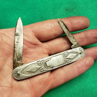 Old Vintage Antique Embossed Aluminum Advertising Pocket Knife Knives Italy 3