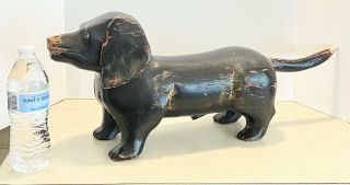 Vintage Folk Art Hand Painted Wood Carving Dachshund Weiner Dog 10”tall,  23”long
