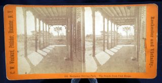 Antique Stereoview Card Woodward Ny Rochester Driving Park Stand From Club House