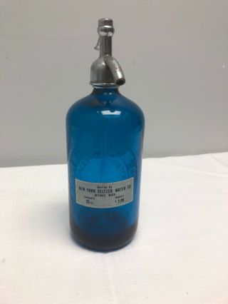 Antique Wonder Seltzer Water Blue Glass Bottle York Seltzer Co Detroit,  Mi