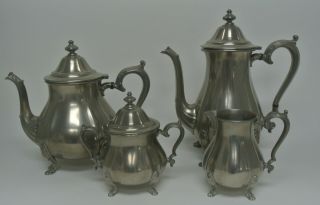 Vintage International Pewter Tea /coffee Pot Sugar Bowl,  Creamer Service Set