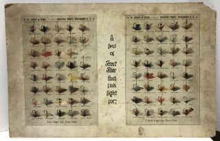G.  W.  Frost & Sons Trout Fly Bait Store Display Chart Stevens Point Wi 17” X 11”