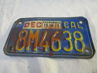Vintage 1970s California Motorcycle License Plate 8m4638 Tag 79 Has Bends Wear
