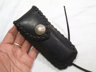 Vintage Black Leather Case W/ Buffalo Nickel Snap - For 5 " Knife - Belt Loop - Ae