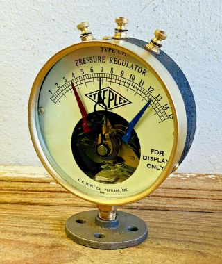 Large 5 " Vintage Brass Teeple Pressure Gauge Switch Antique Steampunk Industrial