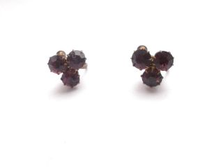 Vintage Art Deco Bronze Tone Purple Glass Crystal Screw Fastening Earrings