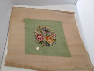Vintage Bucilla Needlepoint Tapestry Green Floral 22x23 Unfinished