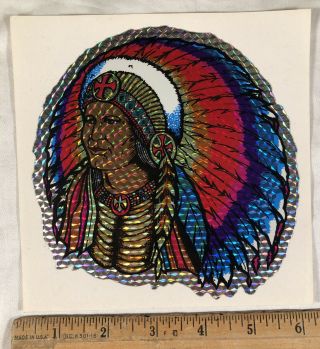 Vintage 1970s Native American Indian Chief Decal Bumper Sticker Prism Prismatic