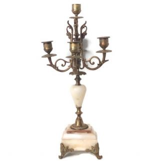 Antique French Brass Bronze & Marble Onyx Candelabra Ornate 5 - Arm Candle Holder
