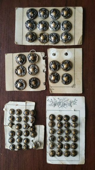 72 Matching Sunbonnet Antique Victorian Buttons Pressed Brass 2 Sizes On Cards