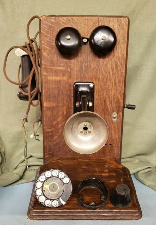 Antique Kellogg Oak Wall Telephone With 1907