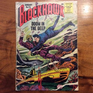 Vtg 1956 Blackhawk No 96 96 Dc Comic Book Silver Age Gd Doom In The Deep War