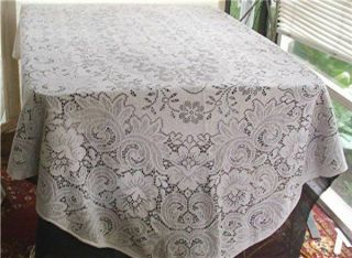 Vtg Oval Cream White Cotton/cotton Blend Floral Lace Tablecloth 60 " X 85 "